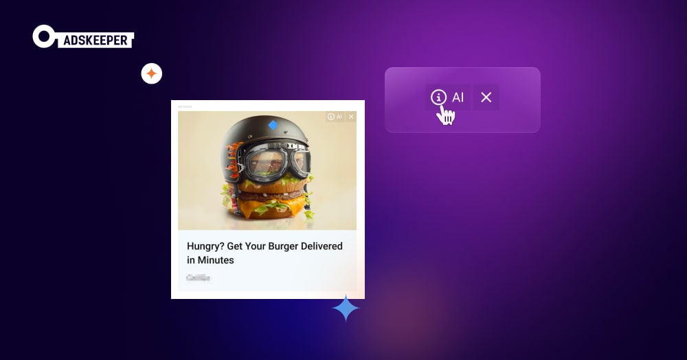 Native ad creative showing the Adskeeper AI ⓘ label in the top corner of the ad block