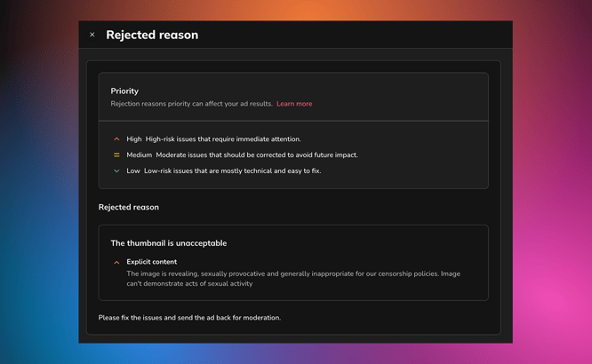 Rejection reasons in Adskeeper