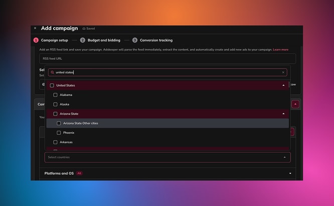 Geo targeting in Adskeeper