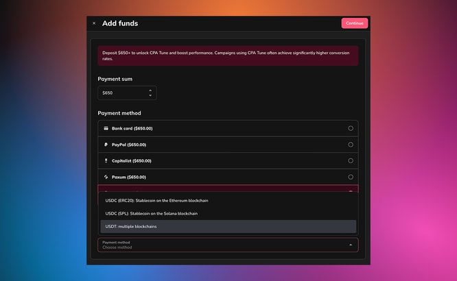 crypto payments Adskeeper
