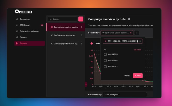 Adskeeper Reports — Widget UID filter