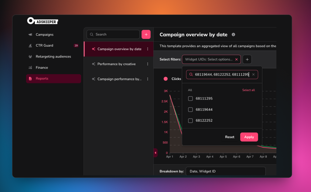 Adskeeper Reports — Widget UID filter