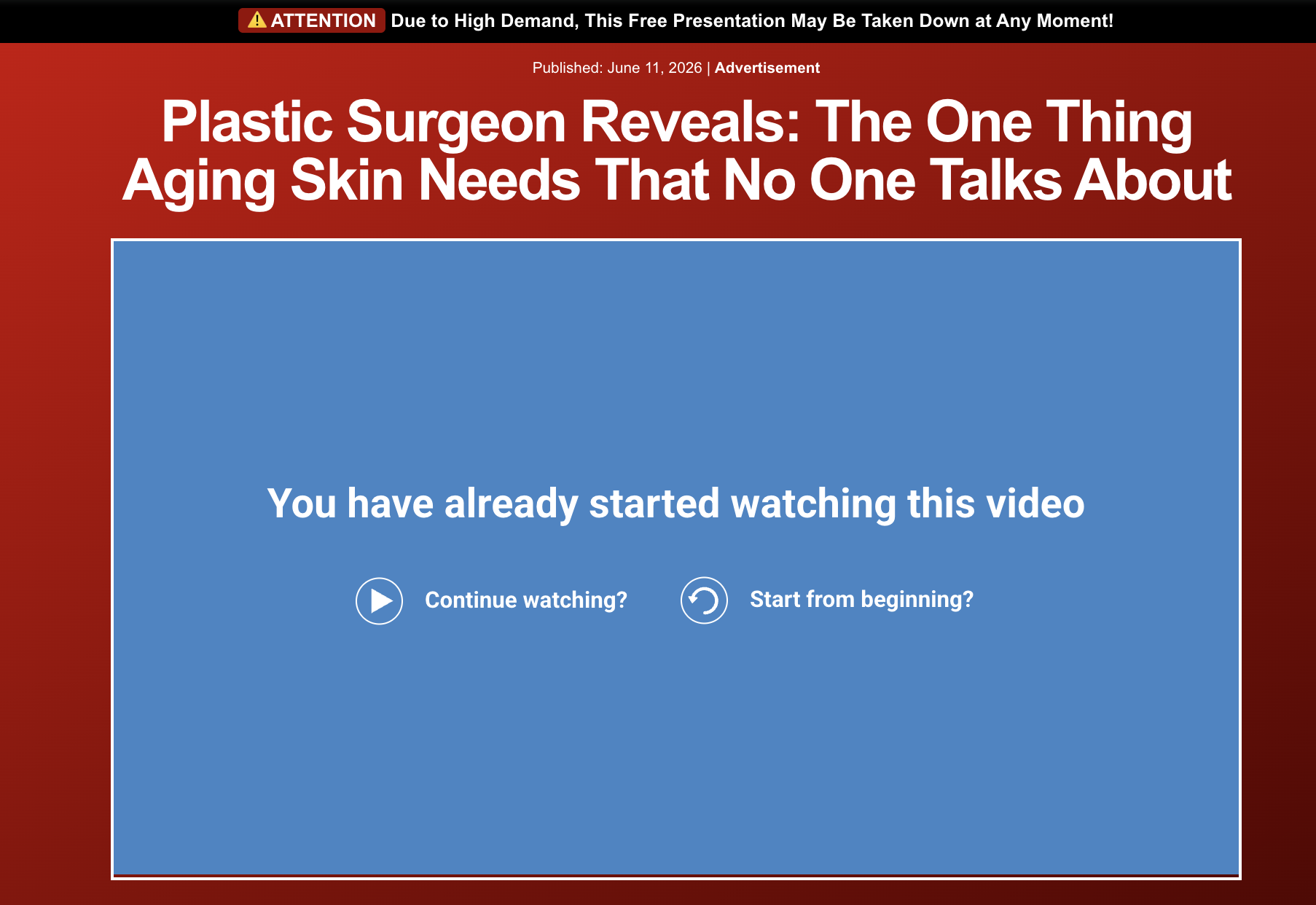 VSL prelander example: a live-style health advertorial